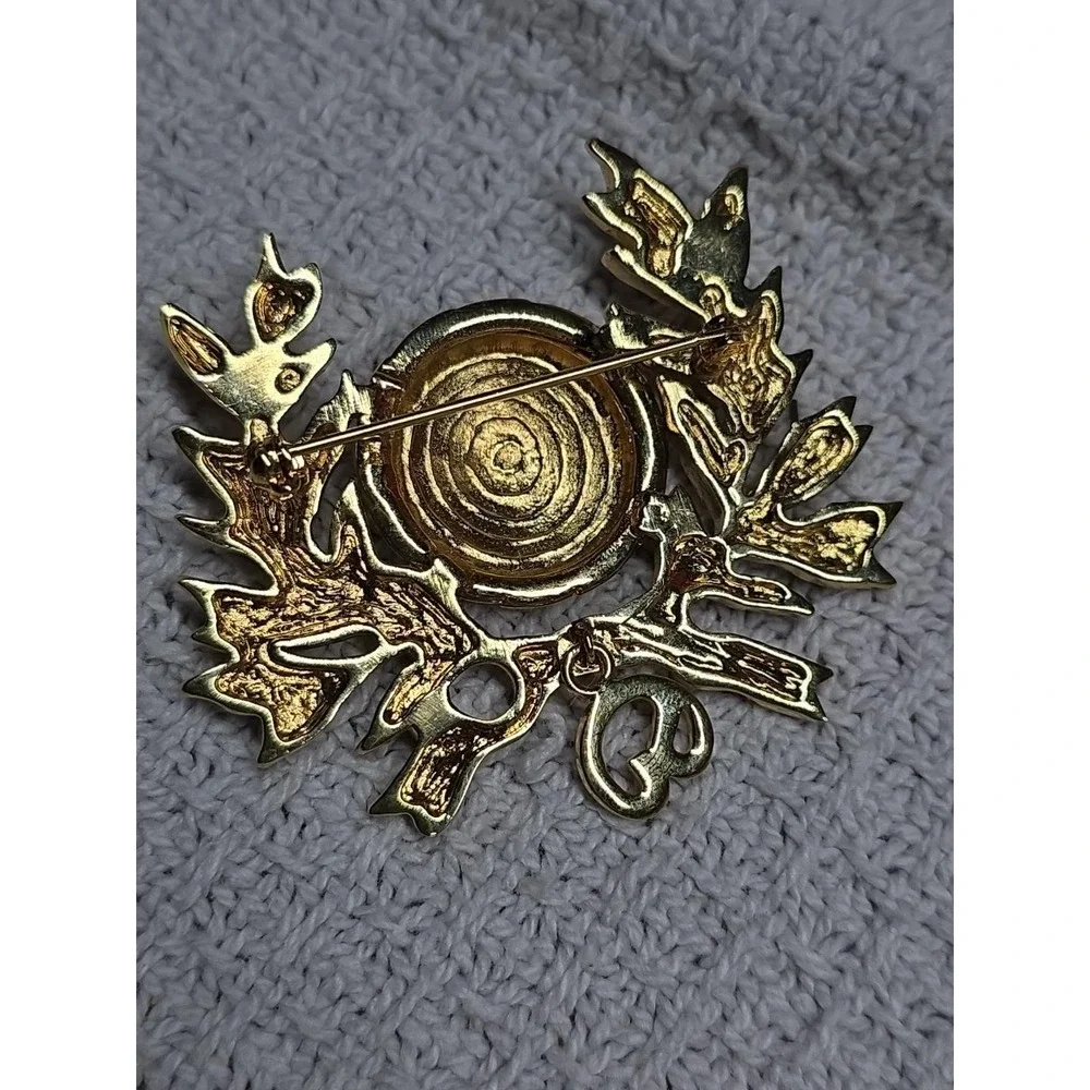Rare Vintage ST. JOHN Maltese Gold Plated Black Enamel Dangle Logo Pin Brooch